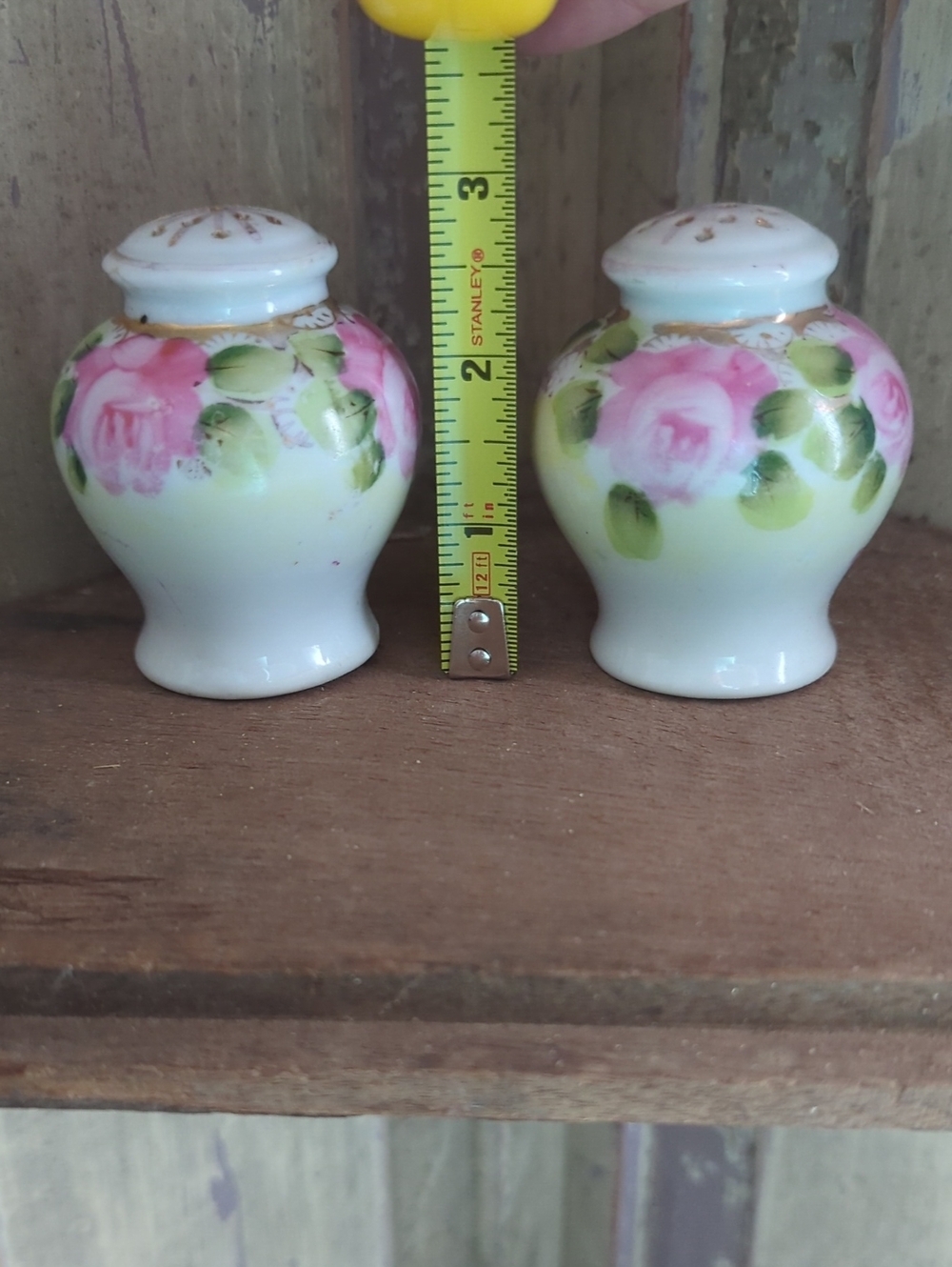 Hand-Painted Pink Rose Porcelain Salt and Pepper Shakers - Floral Home Accent - Picture 4 of 5